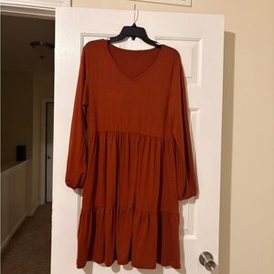 Rust Long Sleeve Tiered Dress